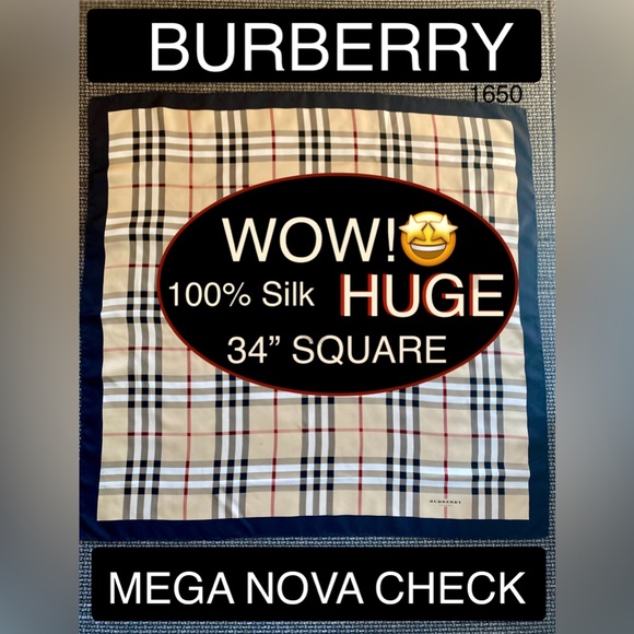 BURBERRY HUGE🔥SILK MEGA Nova Check Scarf! 34”x 34”🔥GORGEOUS🔥EUC🔥MUST SEE👀OS - Picture 15 of 16